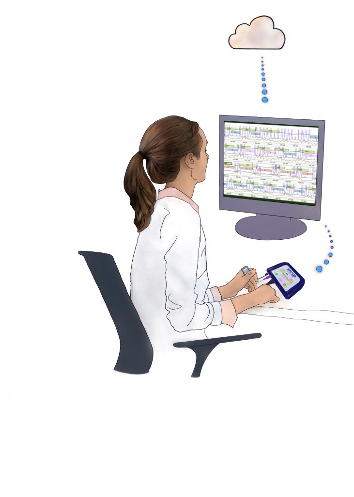 A drawing of a medical provider uploading sleep data from a Snap Diagnostics home sleep apnea test